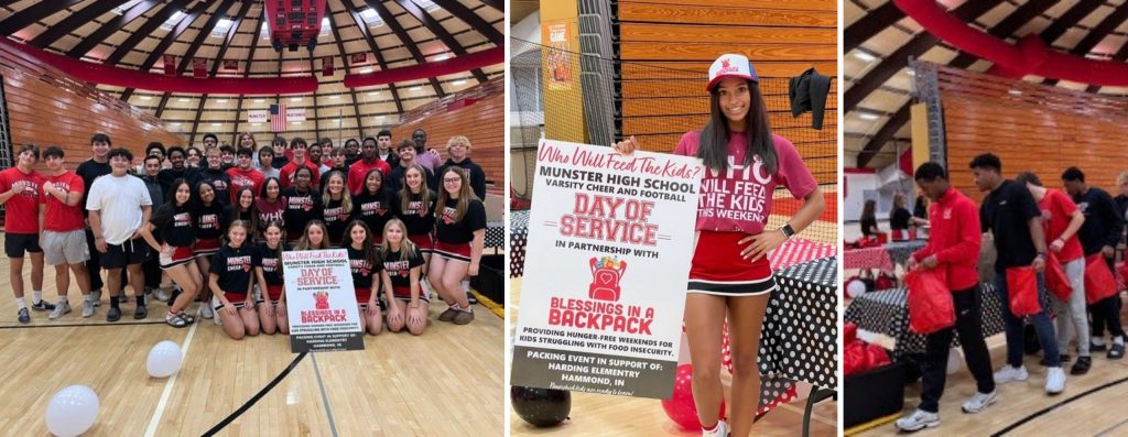 Mission ambassador hosts packing event with cheer and football teams in Munster, Indiana.
